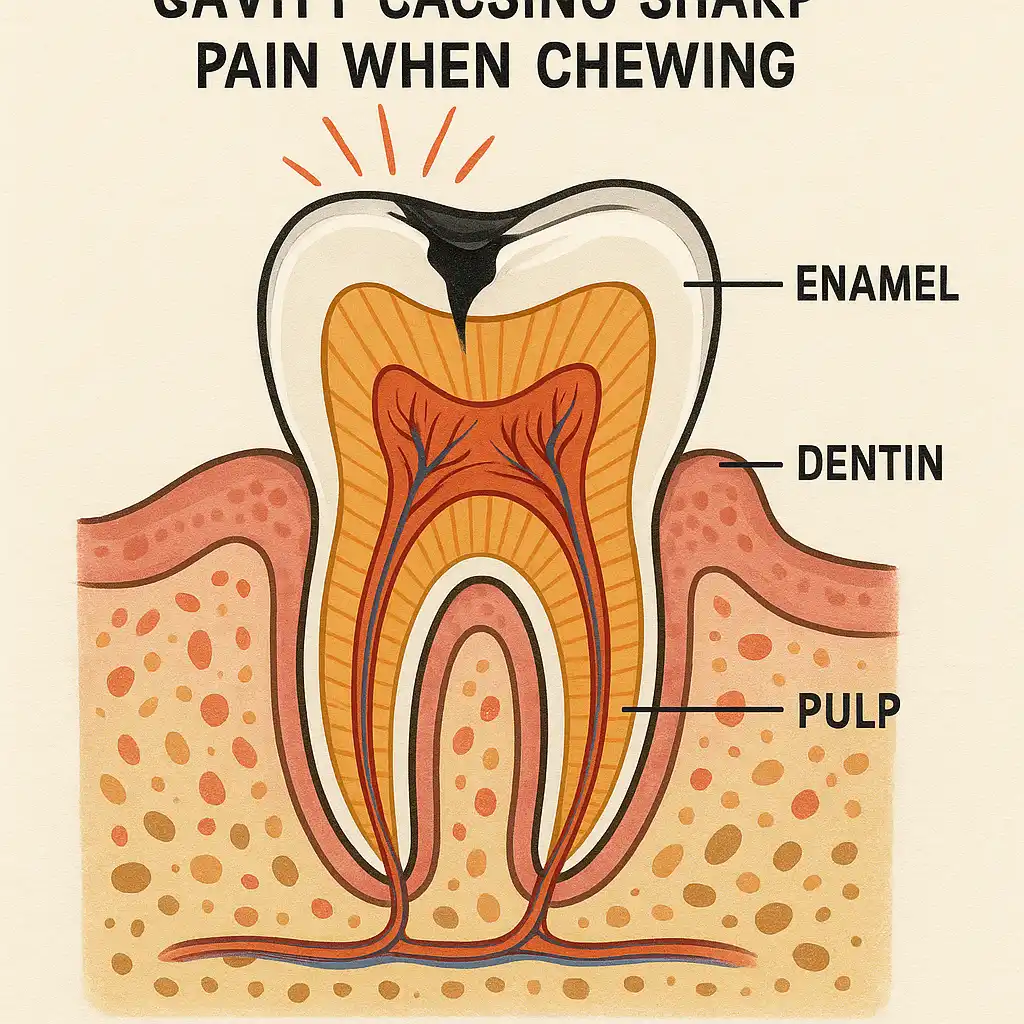 تصویر مقطعی دندان با پوسیدگی و علت تیر کشیدن هنگام غذا خوردن