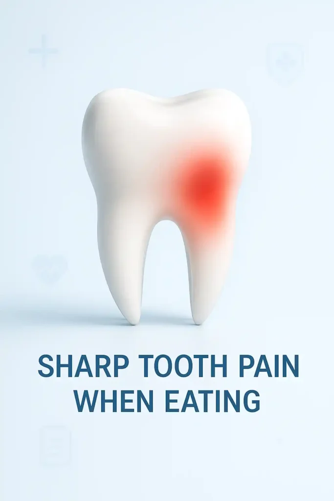 "تصویر شاخص دندان با ناحیه قرمز درد که علت تیر کشیدن دندان هنگام غذا خوردن را نشان می‌دهد"