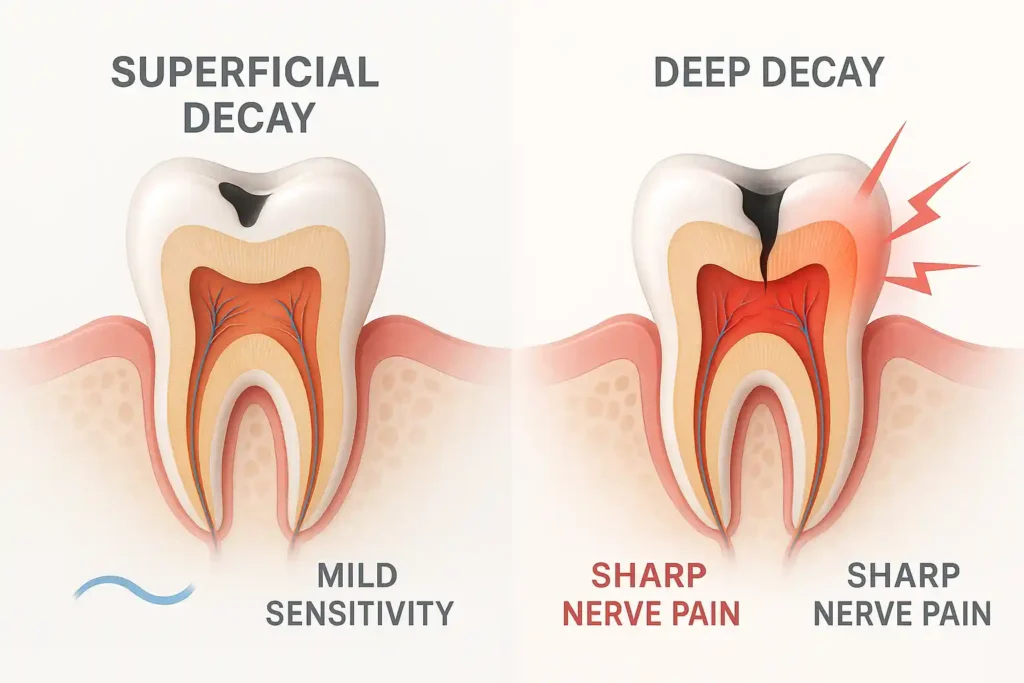 مقایسه درد پوسیدگی سطحی و پوسیدگی عمیق