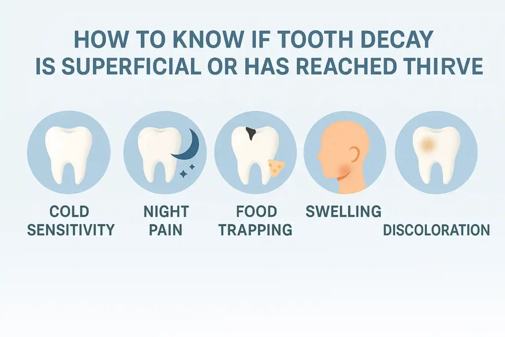 اینفوگرافیک نشانه‌های پوسیدگی سطحی و عمیق دندان