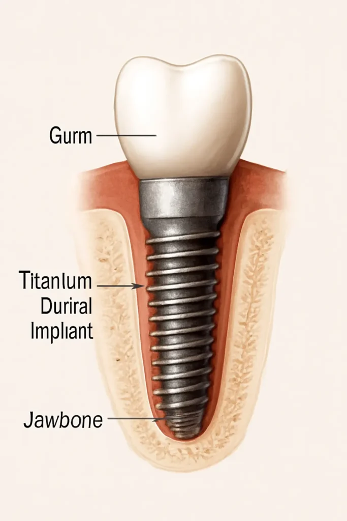 نمای نزدیک از ایمپلنت دندان و اجزای آن