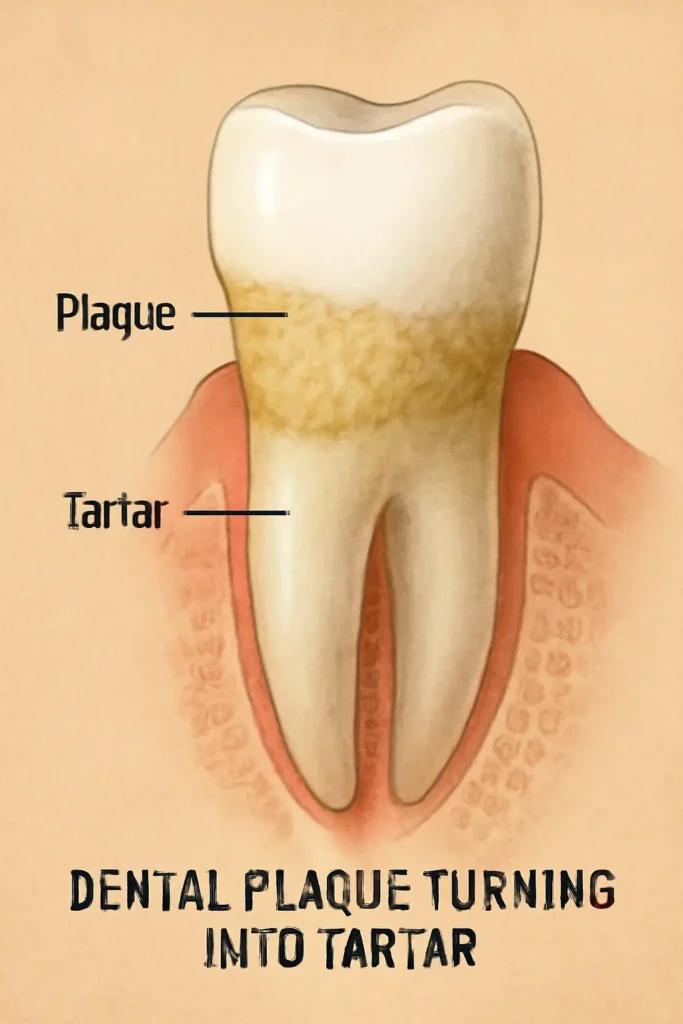 نمای نزدیک از تشکیل جرم روی دندان