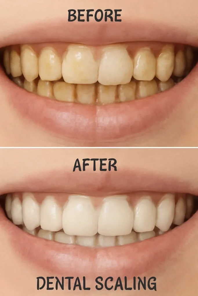 تصویر قبل و بعد جرمگیری دندان